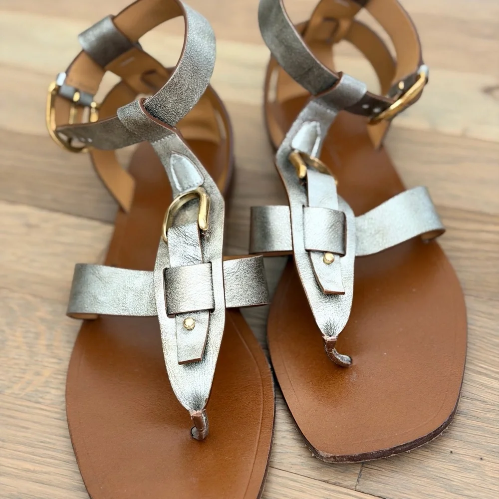 Ralph Lauren collection Silver  Gladiator metallic leather Sandals 8 Runway